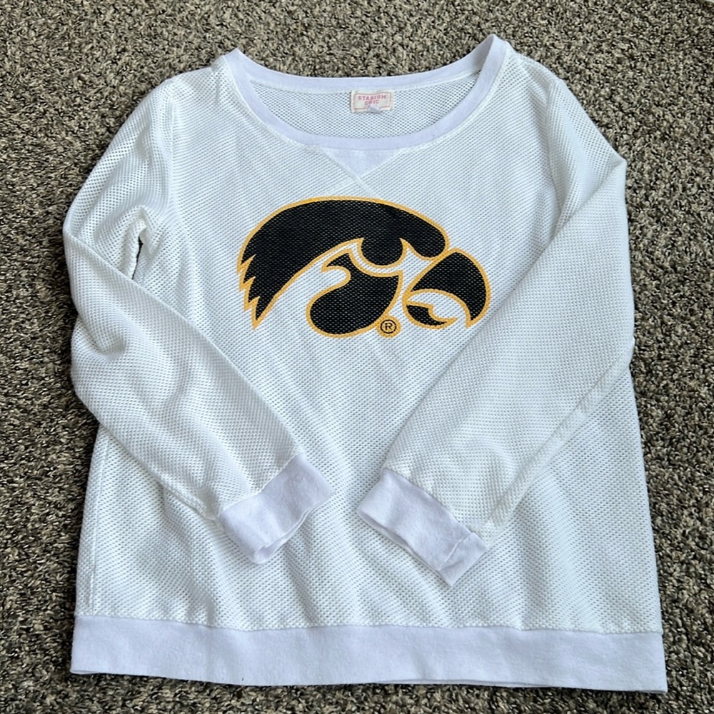 Stadium Chic Iowa Hawkeye Mesh Sweatshirt, White, Medium